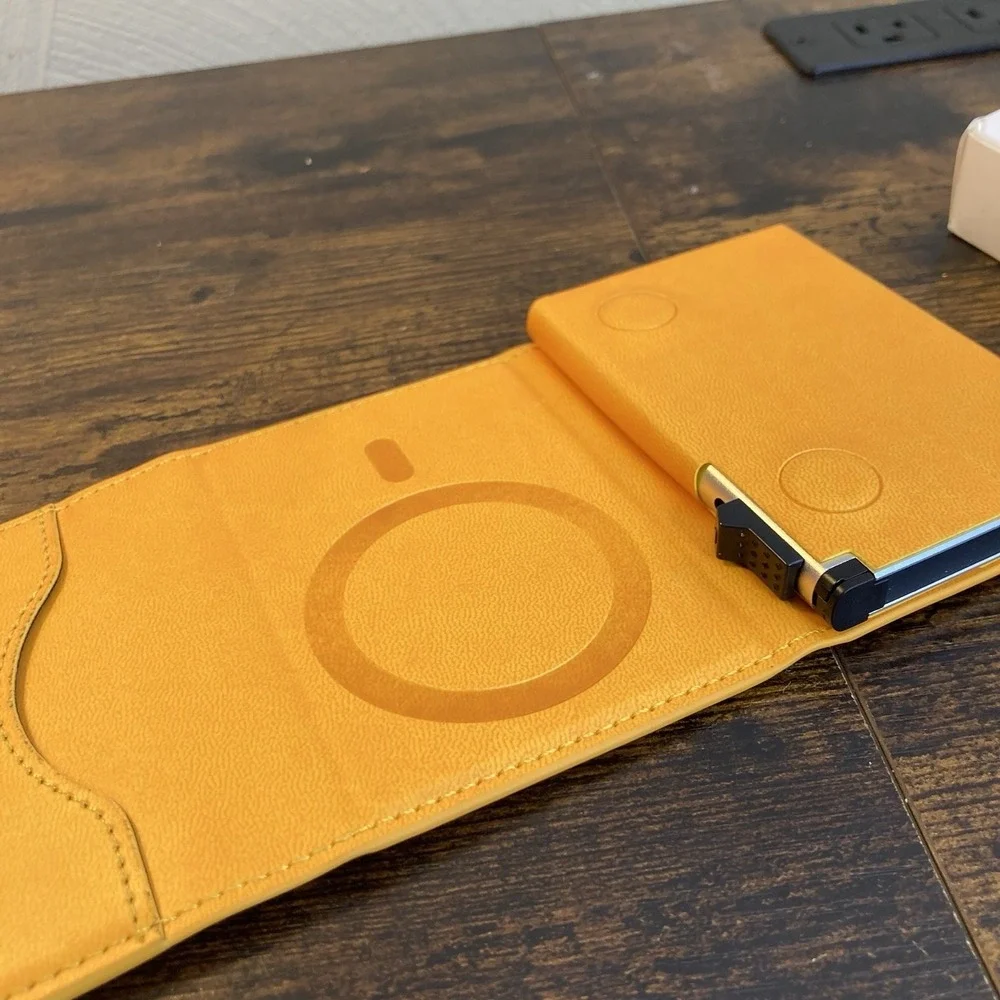 Me's Wallet Chrome Yellow Orange Front Pocket Card Pop-Up RFID w Finder Tag Spot